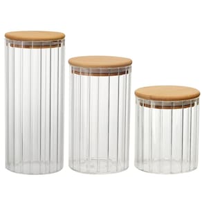 Conjunto de 3 Potes Herméticos de Vidro Borossilicato Canelado com Tampa de Bambu - Dynasty