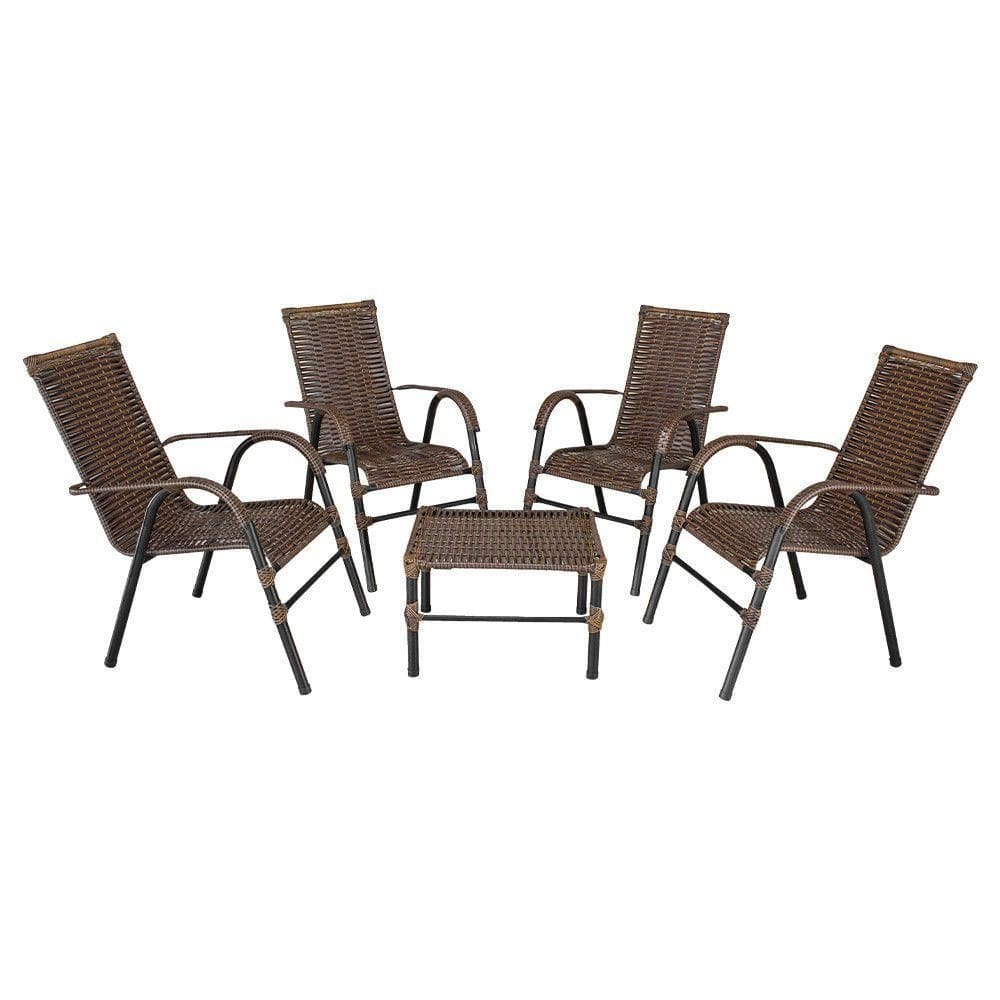 Conjunto De Mesa De Centro E 4 Cadeiras Bela Para área Externa Argila