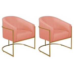 Kit 02 Poltronas Luiza Base De Ferro Dourado Suede Coral