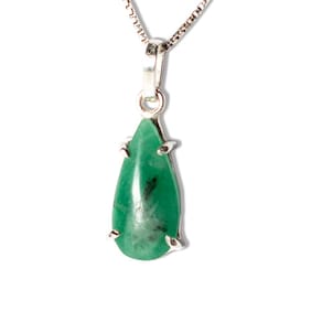 Colar Gota Lisa Esmeralda Natural Classe B Garra Prata 950