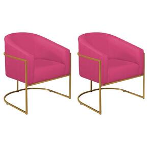 Kit 02 Poltronas Decorativas Luiza Base De Ferro Dourado Suede - Doce Sonho Móveis Pink