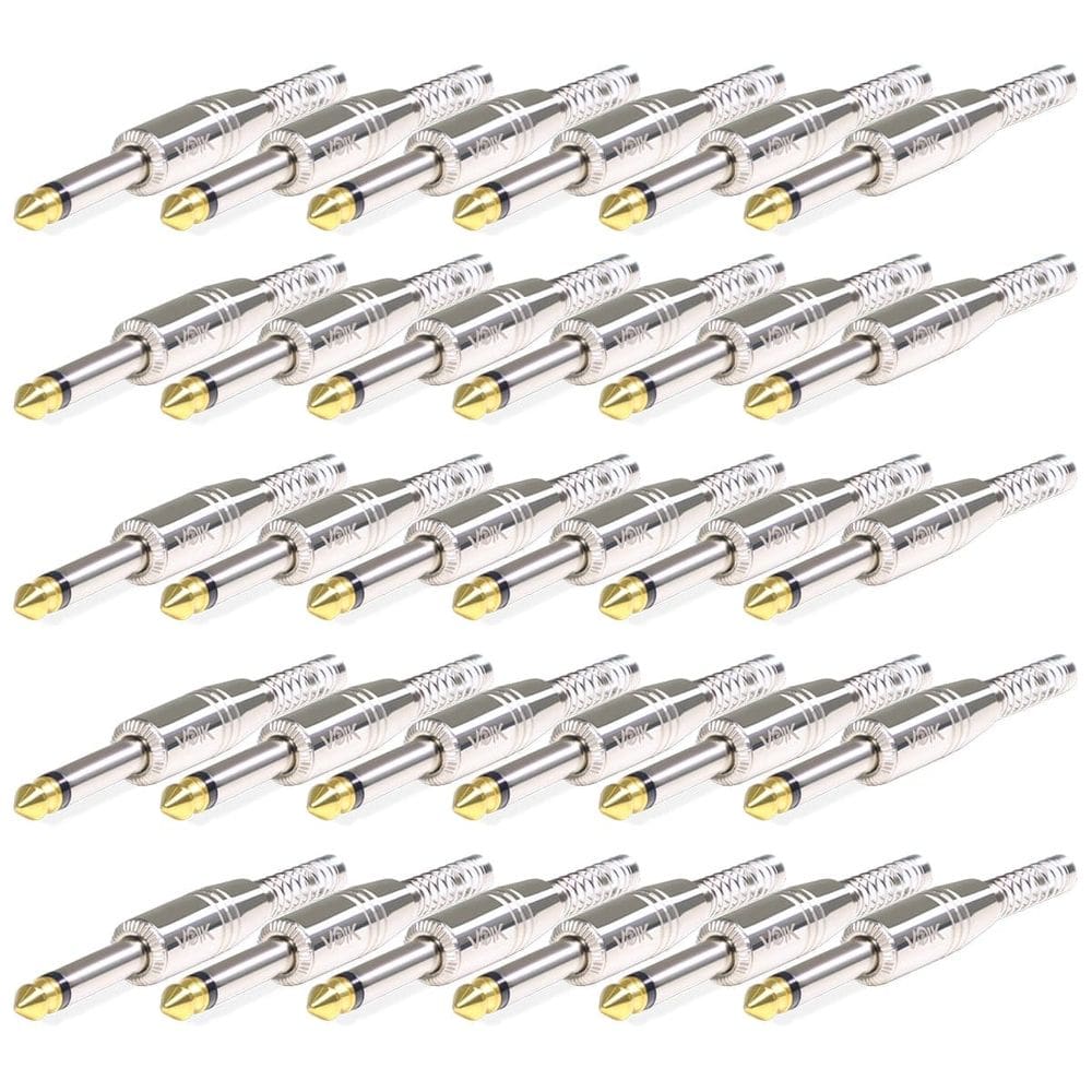 Kit 30 Plug Conector P10 Mono Voik PRTM-P10 Com Mola Prata