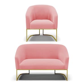 Namoradeira E Poltrona Base Industrial Dourado Stella Suede D03 - D`rossi Cor Rose