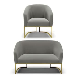 Namoradeira E Poltrona Base Industrial Dourado Stella Suede D03 - D`rossi Cor Grafite