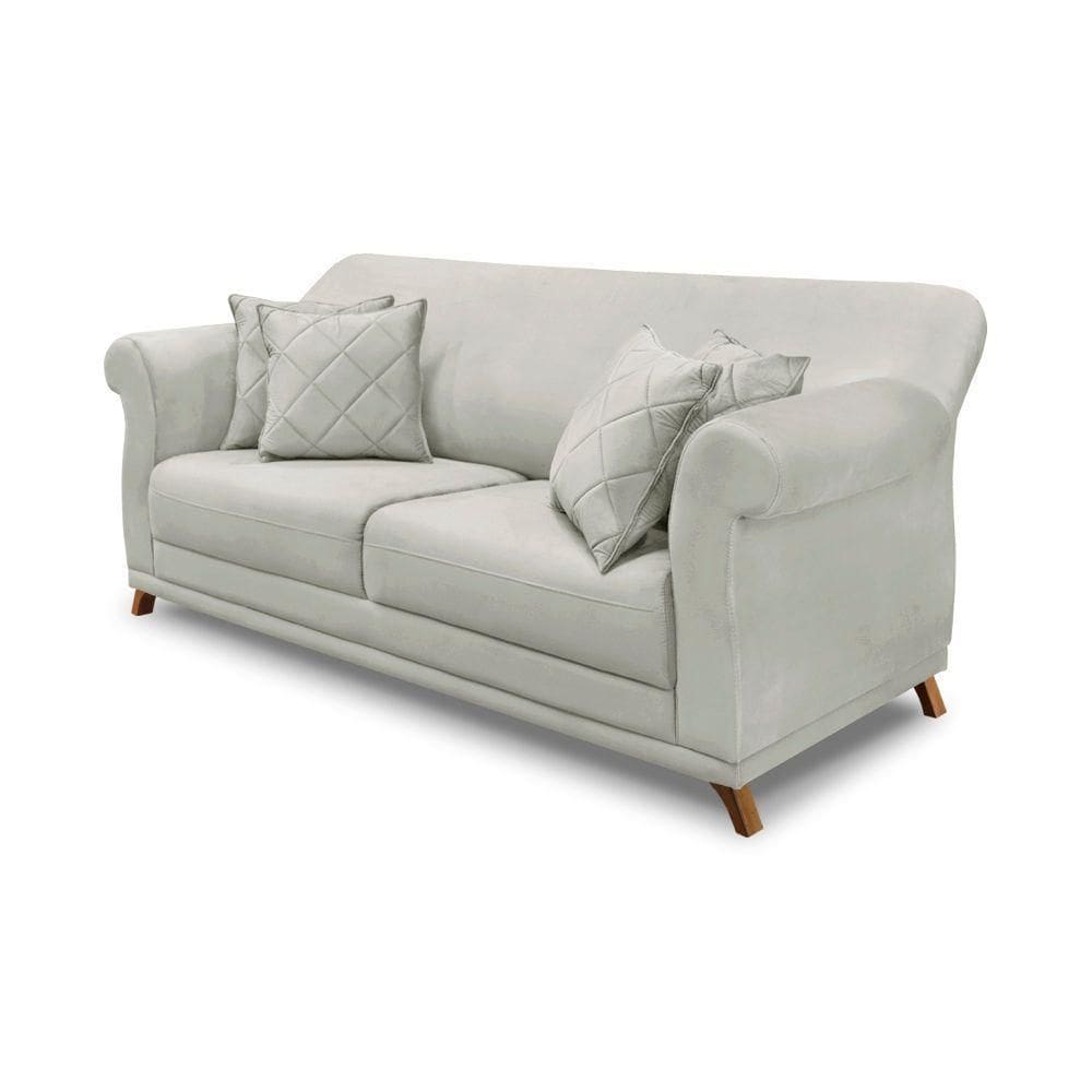 Sofá 3 Lugares Pé De Madeira Julieta 220 Cm Veludo Prata S04 - D`rossi