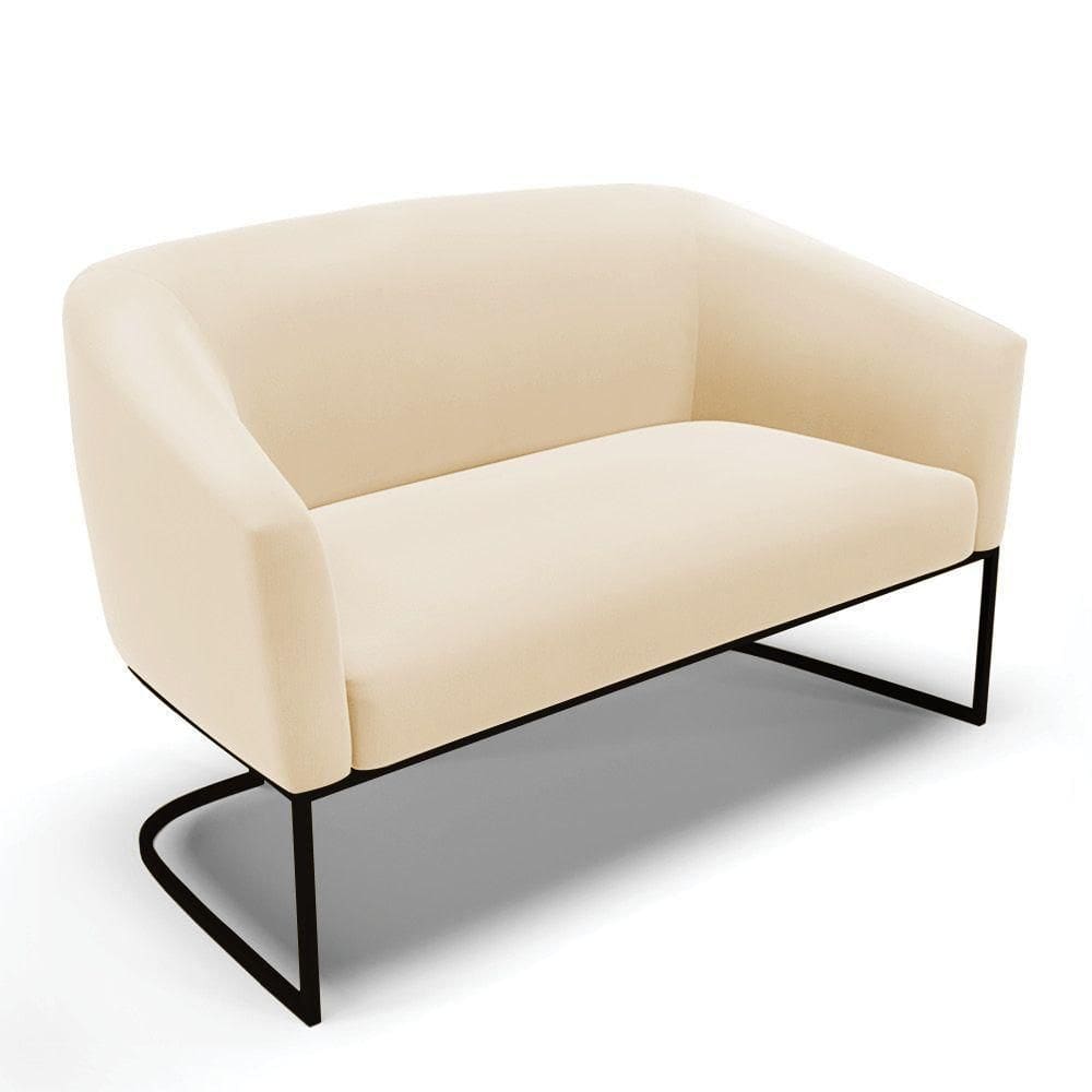 Sofá Namoradeira 2 Lugares Base Industrial Preto Stella Suede D03 - D`rossi Cor Bege