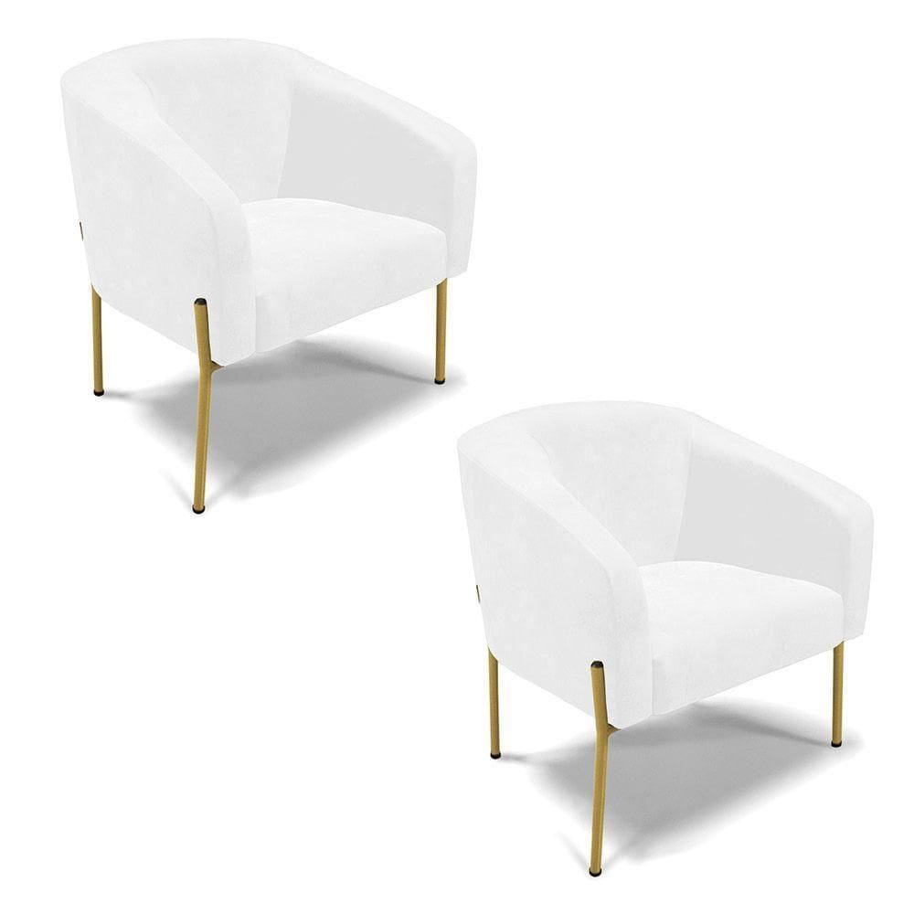 Poltrona Pé De Ferro Dourado Kit 2 Stella Corano D03 - D`rossi Cor Branco