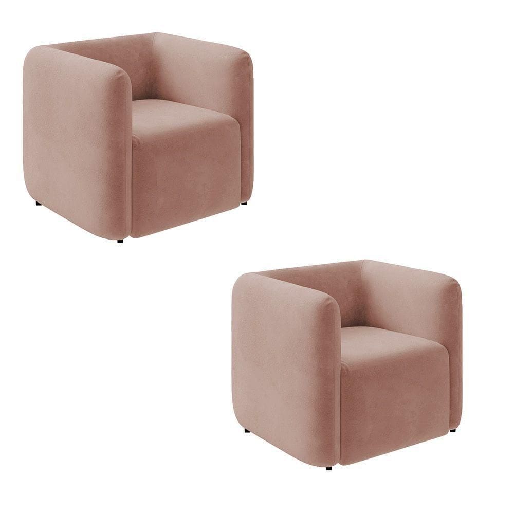 Poltrona Sala De Estar Decorativa Kit 2 Laguna Veludo K01 - D`rossi Cor Rose