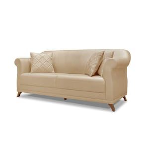 Sofá 3 Lugares Pé De Madeira Julieta 200 Cm Linho S04 - D`rossi Cor Dourado