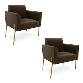 Poltrona Pé De Ferro Dourado Decorativa Kit 2 Marisa Suede D03 Marrom