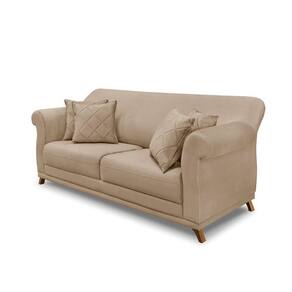 Sofá 3 Lugares Pé De Madeira Julieta 200 Cm Suede S04 - D`rossi Cor Bege