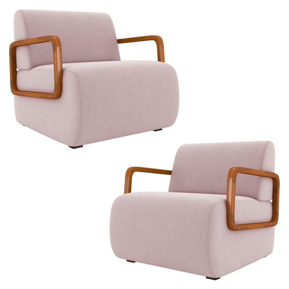 Poltrona Decorativa Orgânica Para Sala Kit 2 Belarus K04 Veludo Rosê Mpozenato