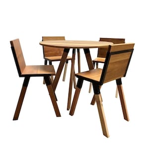 Kit De Mesa Eiffel Industrial 90 Cm Com 4 Cadeiras Detroit Madeira Maciça Natural E Ferro Preto Marrom