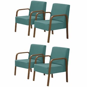 Kit 4 Poltronas Decorativas 1 Lugar Luna Braço Madeira Suede
