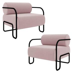 Poltrona Decorativa Para Sala Industrial Kit 2 Kira K04 Veludo Rosê Mpozenato
