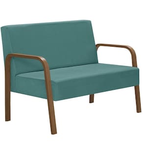 Poltrona 2 Lugares Luna Braço Madeira Suede