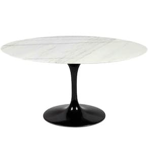 Mesa De Jantar Saarinen Oval 180x100 Cm Mármore Branco Extra Base Preta