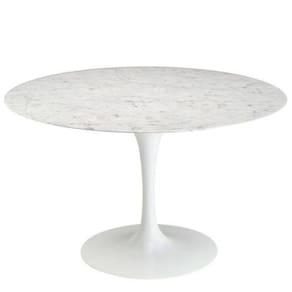Mesa De Jantar Tulipa Saarinen Redonda 160 Cm Mármore Carrara Base Branca