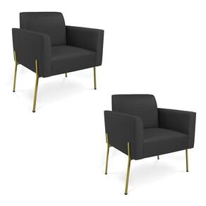 Poltrona Pé De Ferro Dourado Kit 2 Para Sala Marisa Corino Preto D03