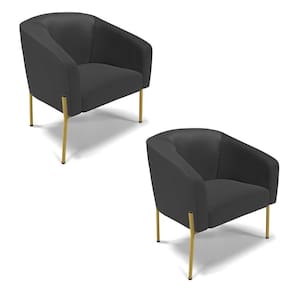 Poltrona Pé De Ferro Dourado Kit 2 Stella Corino Preto D03 - D`rossi