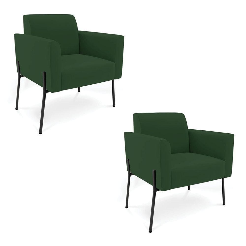 Poltrona Pé De Ferro Preto Para Sala Kit 2 Marisa Veludo Verde D03 - D`rossi