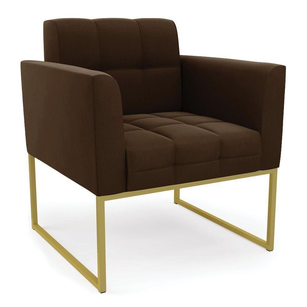 Poltrona Elisa Suede Base Metálica Industrial Dourado - D`rossi Cor Marrom