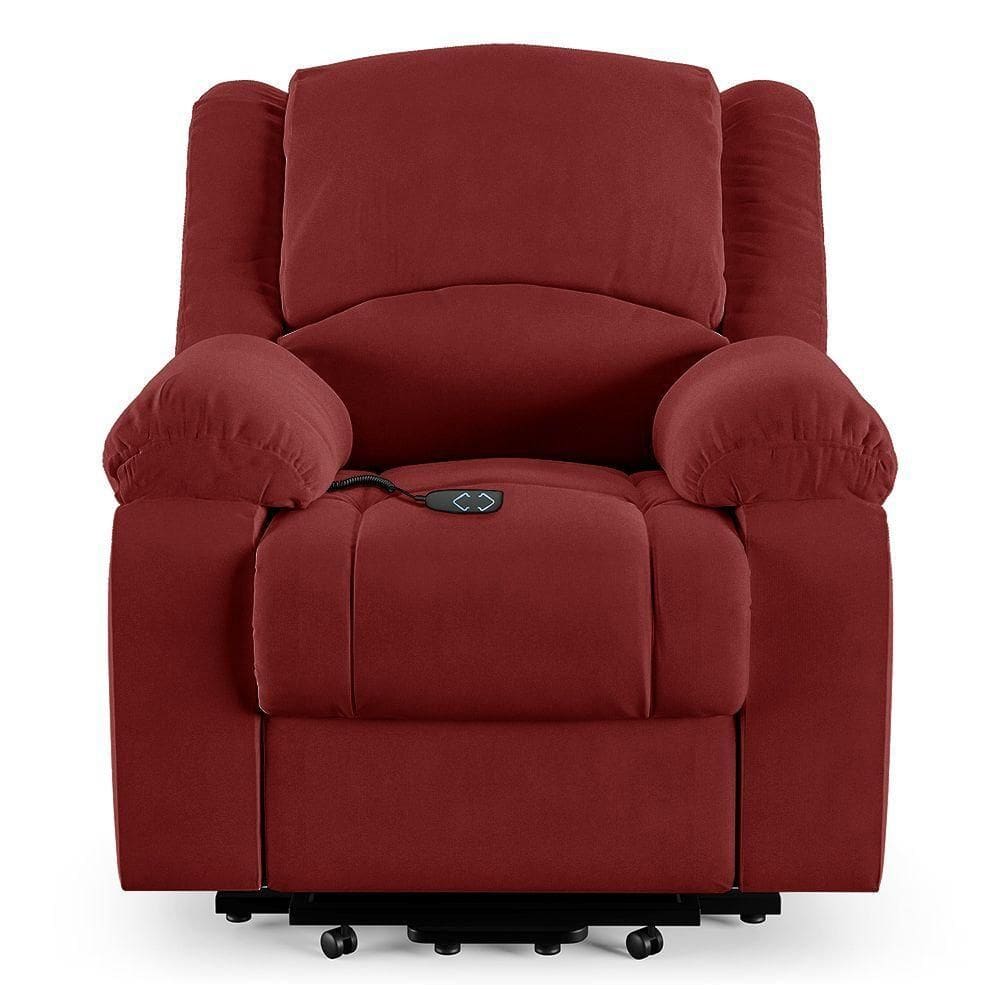 Poltrona Do Papai Reclinável Melim Elevação Lift Elétrico Veludo Fh1 - D`rossi Cor Vermelho