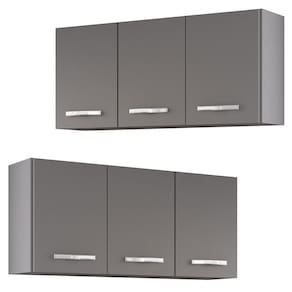 Armários De Cozinha Aéreo 3 Portas 120cm Kit 2 Honduras Cinza - Lumil