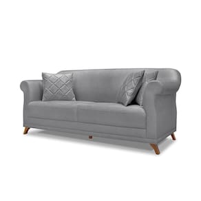 Sofá 3 Lugares Pé De Madeira Julieta 220 Cm Linho Cinza S04 - D`rossi