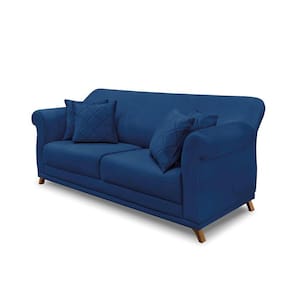 Sofá 3 Lugares Pé De Madeira Julieta 200 Cm Suede Azul Marinho S04 - D`rossi