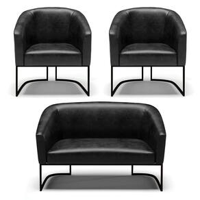 Sofá Namoradeira E 2 Poltronas Base Industrial Preto Stella Corano D03 - D`rossi Cor Preto