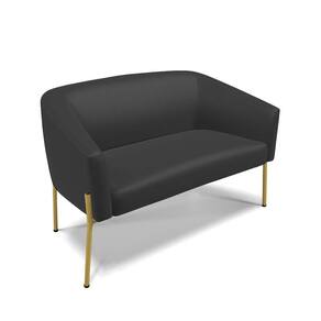 Sofá Namoradeira 2 Lugares Pé De Ferro Dourado Stella Corino D03 - D`rossi Cor Preto