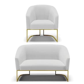 Sofá Namoradeira E Poltrona Base Industrial Dourado Stella D03 - D`rossi Cor A05 Cinza