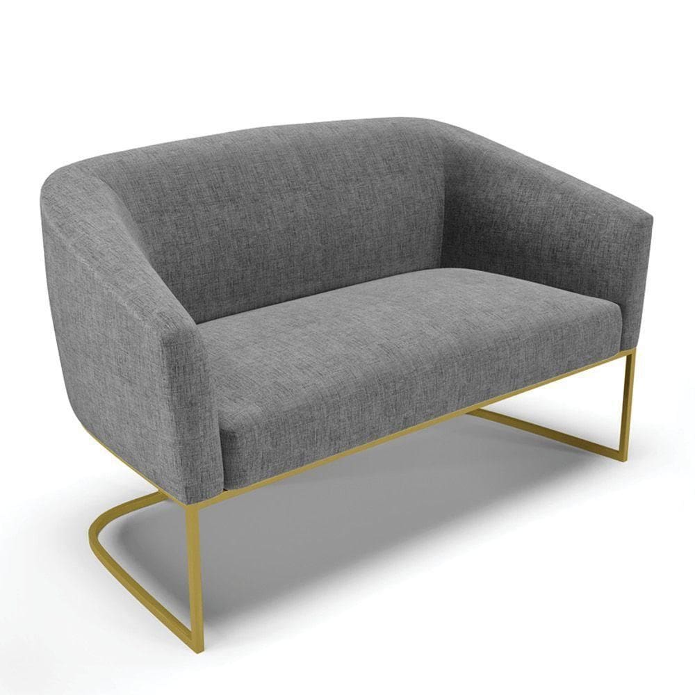 Sofá Namoradeira 2 Lugares Base Industrial Dourado Stella Linho D03 - D`rossi Cor A26 Grafite