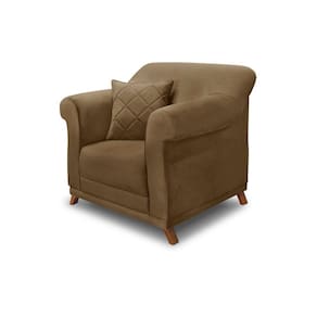 Poltrona Sala De Estar Pé De Madeira Julieta Suede Caramelo S04 - D`rossi