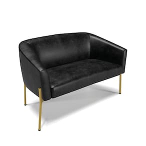 Sofá Namoradeira 2 Lugares Pé De Ferro Dourado Stella Corano D03 - D`rossi Cor Preto
