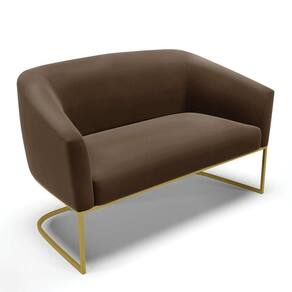 Sofá Namoradeira 2 Lugares Base Industrial Dourado Stella Suede D03 - D`rossi Cor Marrom