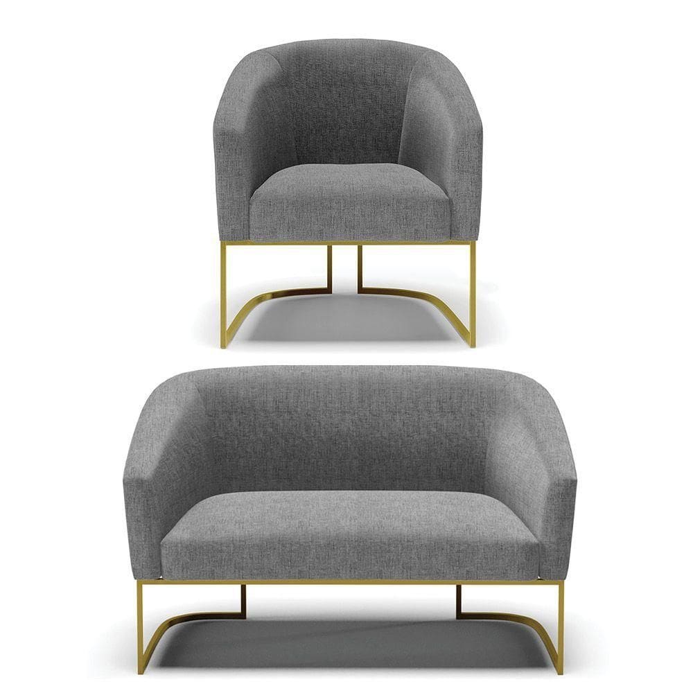 Sofá Namoradeira E Poltrona Base Industrial Dourado Stella D03 - D`rossi Cor A26 Grafite