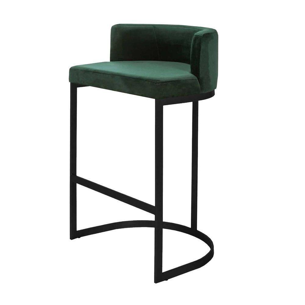 Banqueta Alta Estofada Estrutura Aço Carbono Belly Ii Base Preto 75cm Suede Verde