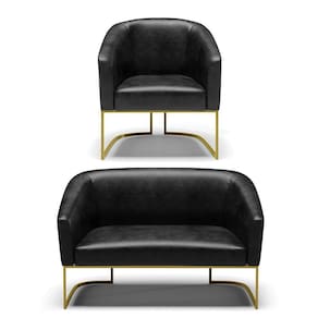 Sofá Namoradeira E Poltrona Base Industrial Dourado Stella Corano D03 - D`rossi Cor Preto