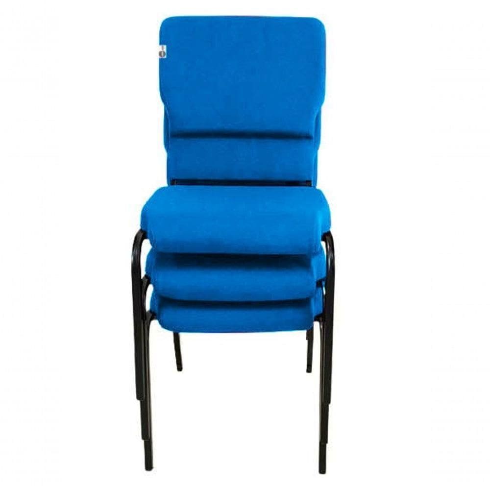 03 Cadeiras Empilhável Para Igrejas Evangélicas Linha Church Azul