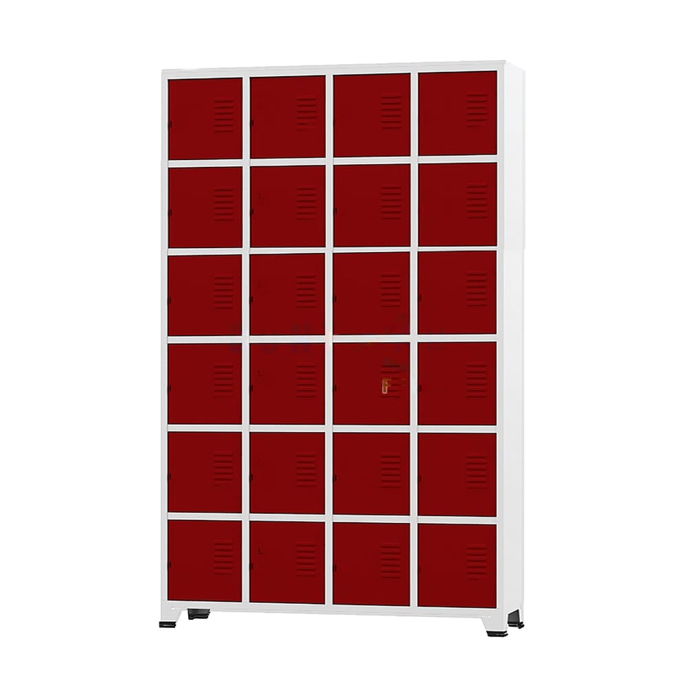 Armário Roupeiro De Aço 24 Portas Para Vestiário Academia Locker Vermelho com Chave