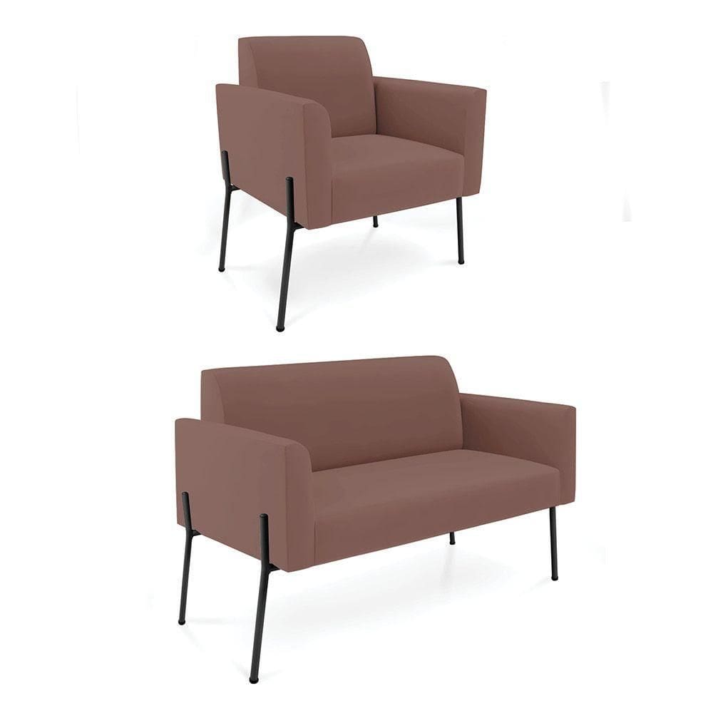 Sofá Namoradeira E Poltrona Pé De Ferro Preto Marisa Veludo Rosê D03 - D`rossi