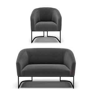 Sofá Namoradeira E Poltrona Base Industrial Preto Stella Bouclê D03 - D`rossi Cor Grafite
