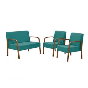 Conjunto Poltrona Luna Braço Madeira D Salla Suede Turquesa