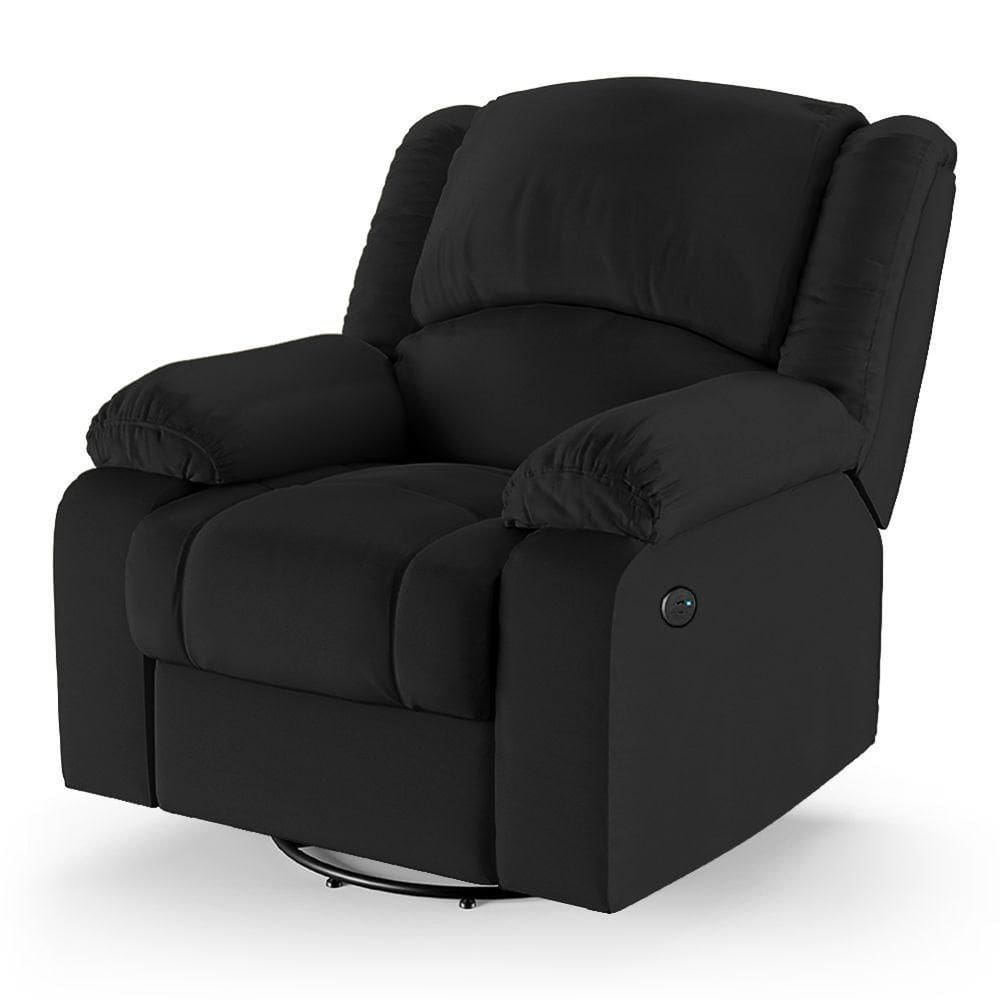Poltrona Do Papai Reclinável Melim Glider Giratória Usb Pu Preto Fh1 - D`rossi