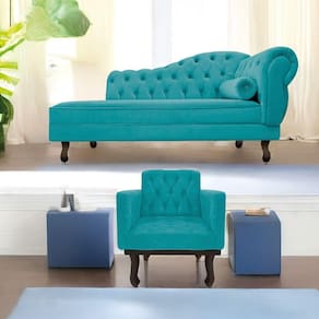 Kit Diva Recamier Diana 140Cm Lado Esquerdo E 01 Poltrona Suede - Doce Sonho Móveis Azul Turquesa