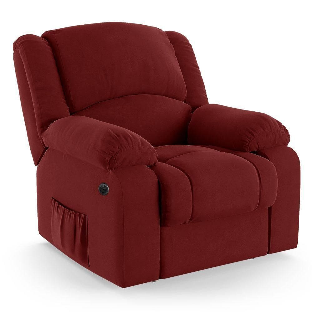 Poltrona Do Papai Reclinável Melim Power Elétrica Massagem Veludo Fh1 - D`rossi Cor Vermelho
