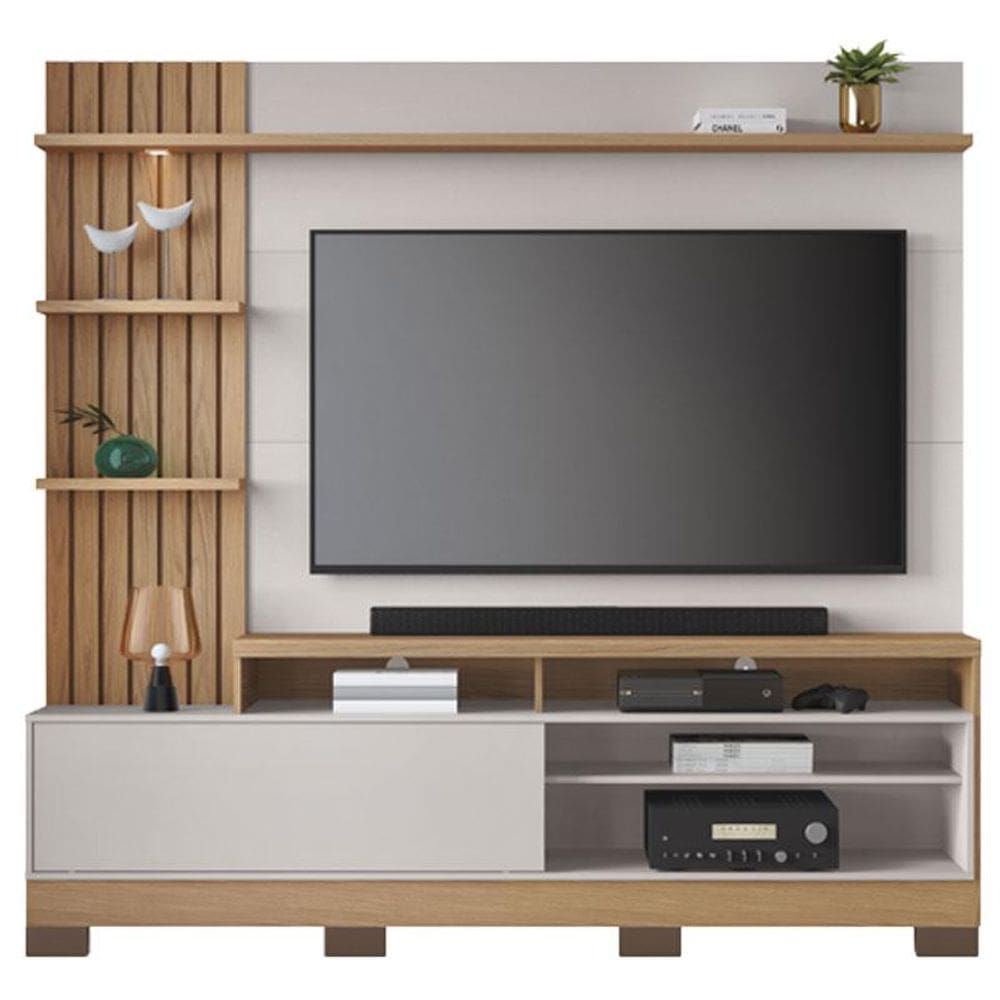 Estante Home Theater Maceió com Pés Freijó Off White - Colibri