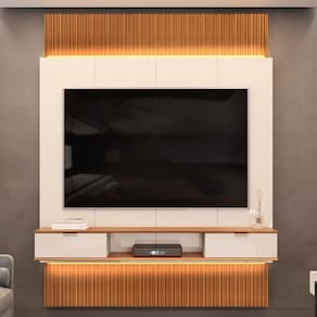 Painel Para Tv 75 Pol Canelado Extensível Piso Ao Teto D04 Off White/freijo - Mpozenato